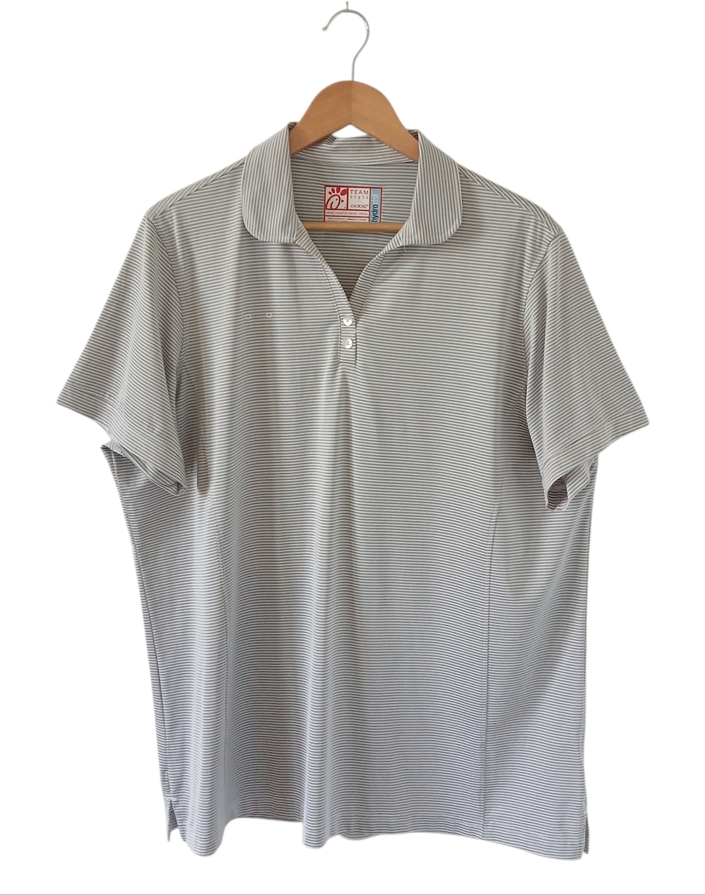 Chick-Fil-A Employee Uniform Polo Shirt Womens 2XL Grey White Stripe Oobe